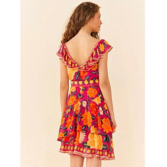 FARM RIO Pink Flowers Tapestry V-Neck Mini Dress Sz S - Picture 12 of 13